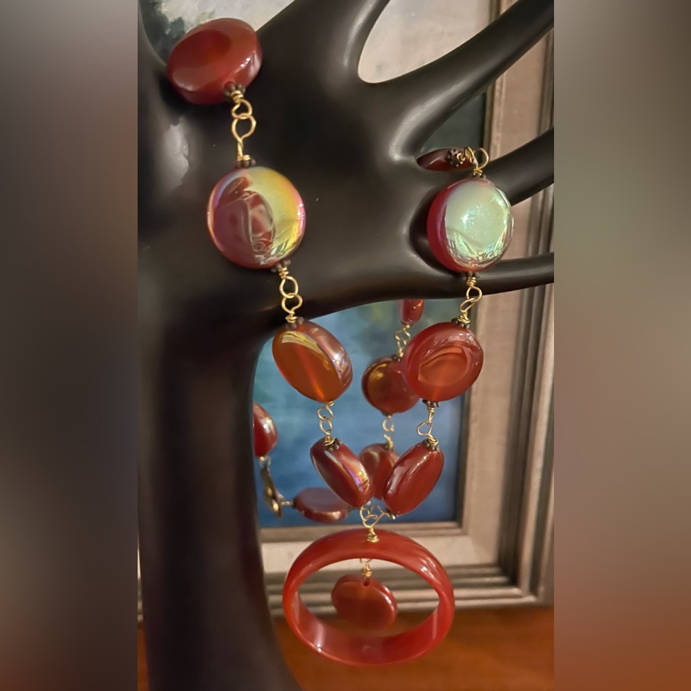 3 for $30 Vintage Gold Tone Linked Iridescent Glass Bead Necklace - Picture 7 of 10
